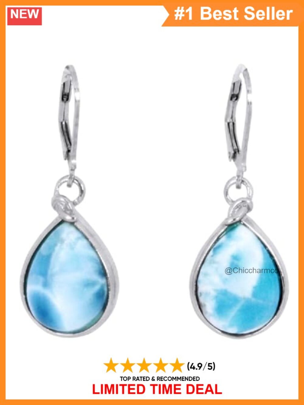 Sterling Silver Larimar Teardrop Dangle Earrings Leverback Drop